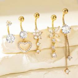 Shein 18K Gold Plated Stainless Steel Curved Barbell Navel Rings Set - Women's