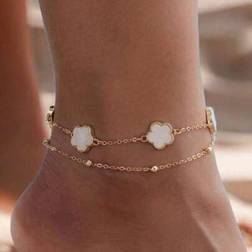Shein Five Petal Flower Style Double Layer Pendant Anklet - Summer Beach