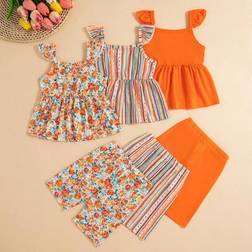 Shein Infant Baby Girl Floral Striped Sleeveless Top Shorts Set