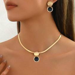 Shein Elegant Necklace Earrings Jewelry Set - Golden