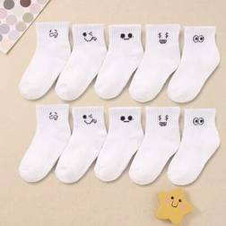 Shein Kids Random Face Pattern Stretch Soft Socks - White