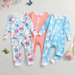 Shein Baby Girl Knit Long Sleeve Colorful Floral Jumpsuit - Winter