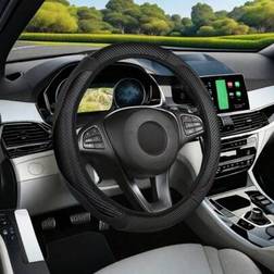 Shein Carbon Fiber Leather Comfortable Car Steering Wheel Cover 14.5-15 Inch