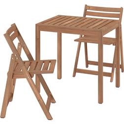 IKEA Bord och 2 Klappstolar Utomhus Ljusbrunlaserad 75x63 cm Matgrupp
