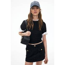 H&M Damen T-Shirt Aus Feinstrick - Schwarz