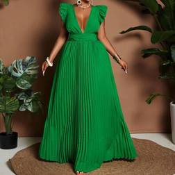 Shein Maweii Plus Size Cap Sleeve V-Neck Backless Pleated Elegant Dress