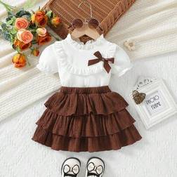 Shein Cute Newborn Baby Girl Summer Outfit - White/Brown