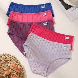 Shein 5 Pcs Women's Cotton Panties Low Waist Seamless Briefs - Ribbed