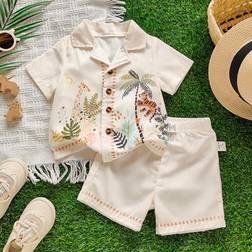 Shein Baby Boy Toddler Newborn Casual Elegant Animal Zoo Print Shirt Jacket - Summer