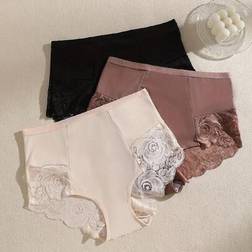 Shein 3pcs Set Women's High Waist Sexy Lace Panties - Seamless Silk
