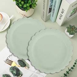Shein Sage Green Plain Edge 7 Party Paper Plates 10pcs