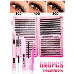 Shein 640Pcs Lash Extension Kit, DIY Eyelash Extension Kit Individual Lashes Cluster D Curling, Lash Clusters With Lash Bond, Lash Remove And Seal And Lash Applicator Brush Tool For Self Application At Home(30D-40D-50D)