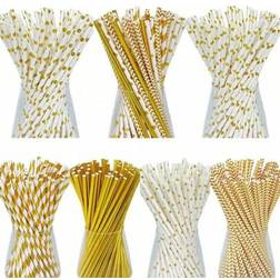 Shein Gold Foil Printed Paper Straws 200pcs Pack