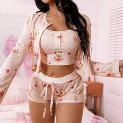 Shein Cute Ins Bear And Cake Design Women Pajama Set