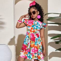 Shein Tween Girls Ditsy Floral Casual Vacation Short Sleeve Dress