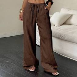 Shein Flirla Women's Solid Color Elastic Waist Draw Cord Summer Casual Pants - With Pockets