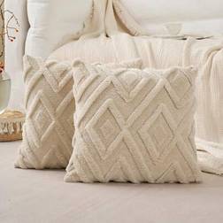 Shein Set Of 2 Faux Fur Cream White Throw Pillow Covers 18x18 Cushion Cover Beige