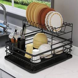Shein 2 Tier Rack Cutlery Holder Plate Rack Kitchen Sink With Drip Tray Black Dish Drainer
