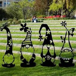 Shein 4 Pcs 30cm Metal Garden Stakes Iron Hollow Faceless Figurine With Butterfly Flower Designs