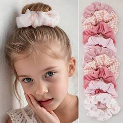 Shein 5 Pcs Girls Silk-Touch Floral Plaid Solid Design Hair Scrunchies