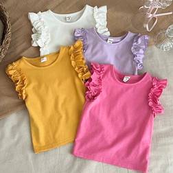 Shein Young Girl Solid Color Round Neck Ruffle Hem Fitted T-Shirt