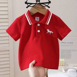 Shein Infant Baby Boy Polo Collar Embroidered Short Sleeve T-Shirt - Fashionable