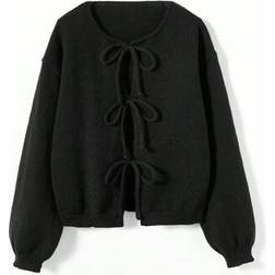 Shein Solid Color Twist Front Long Sleeve Cardigan - Minimalist