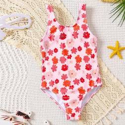 Shein Young Girl Cute Floral Print Sleeveless Swimsuit - Spring/Summer