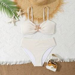 Shein Teen Girls Simple Apricot Bikini Set With Starfish Decor - Two Piece