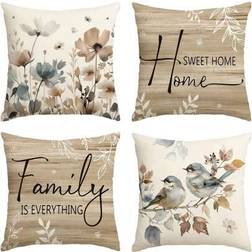 Shein 4 Pcs Covers Wood Grain Floral Print Cushion Cover Brown