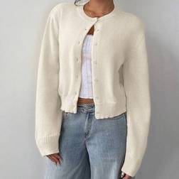 Shein Casual Solid Color Round Neck Long Sleeve Loose Cropped Women Sweater Cardigan