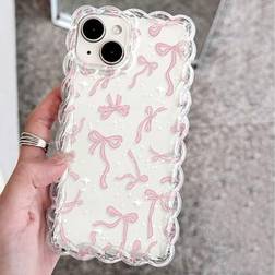 Shein Girl Style Pink Bowknot Polka Dot Pattern Soft Transparent Mobile Phone Case Compatible With IPhone 11/12/13/14/15/16 Pro Max