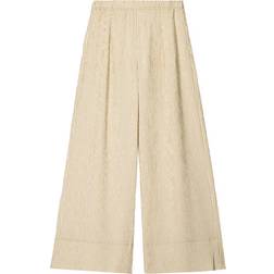 Bershka Wide Leg Seersucker Trousers - Sand Stripe
