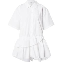 Monki Short Sleeve Shirt Dress With Tiered Hem - White
