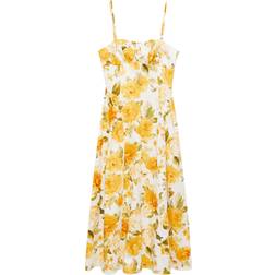 Mango Ruched Detailed Floral Print Midaxi Dress - Yellow