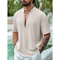 Shein Men's Short Sleeve Henley Shirt - Summer V-Neck