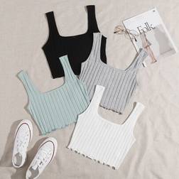 Shein Lettuce Trim Rib-knit Tank Top - 4 Pack