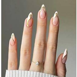 Shein French Tip Medium Almond Press On Nails - White
