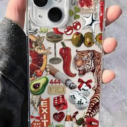 Shein Fashionable Tiger & Chili Pepper Pattern Full Coverage Case for iPhone 16 Pro Max
