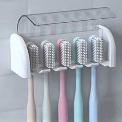 Shein 1pc No-Drill Wall Mounted Toothbrush Holder With Cover, Electric Toothbrush Storage Rack, Toothpaste Holder, 2/5/6 Slots Self-Adhesive Toothbrush Organizer, Bathroom Storage Accessories