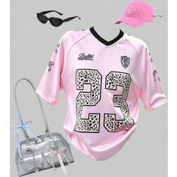 Shein Tween Girls Pink Sports Jersey Short Sleeve T-Shirt - Summer