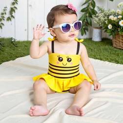 Shein Newborn Baby Girl Cute Yellow Bee Ruffle One-Piece Swimsuit