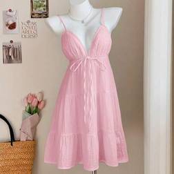 Shein Comfortcana Women Casual Solid Color Backless Spaghetti Strap Short Dress - Women