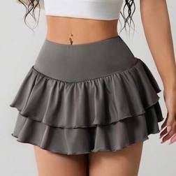 Shein Women's Casual Grey Mini Skirt With Layered Ruffle Detail And Zipper Closure