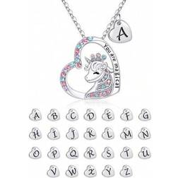 Shein Girls Cute Popular English Initial Letter A-Z Heart Shaped Necklace - Silver