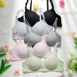 Shein 5PCS Teen Girl Ribbed Underwear Comfortable Simple Girly Bras - 13Y-16Y