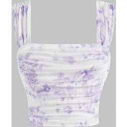 Shein Elegant Square Neck Floral Print Slim Fit Pleated Vest - Wide Strap