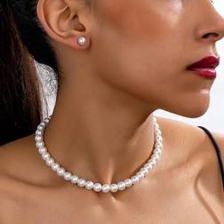 Shein Vacation Pearl Necklace And Earrings