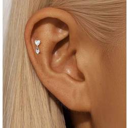Shein 925 Sterling Silver Love Double Buckle Inlay Women Studs Flat Back Cartilage Helix Piercing Fine Jewelry - Silver