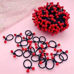 Shein 40 Pcs Red Beaded Hair Scrunchies For Little Girls